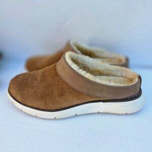 L.L.Bean KennebecBrown Suede Real Lamb Fur Shearling Clogs Shoes Women's 6M